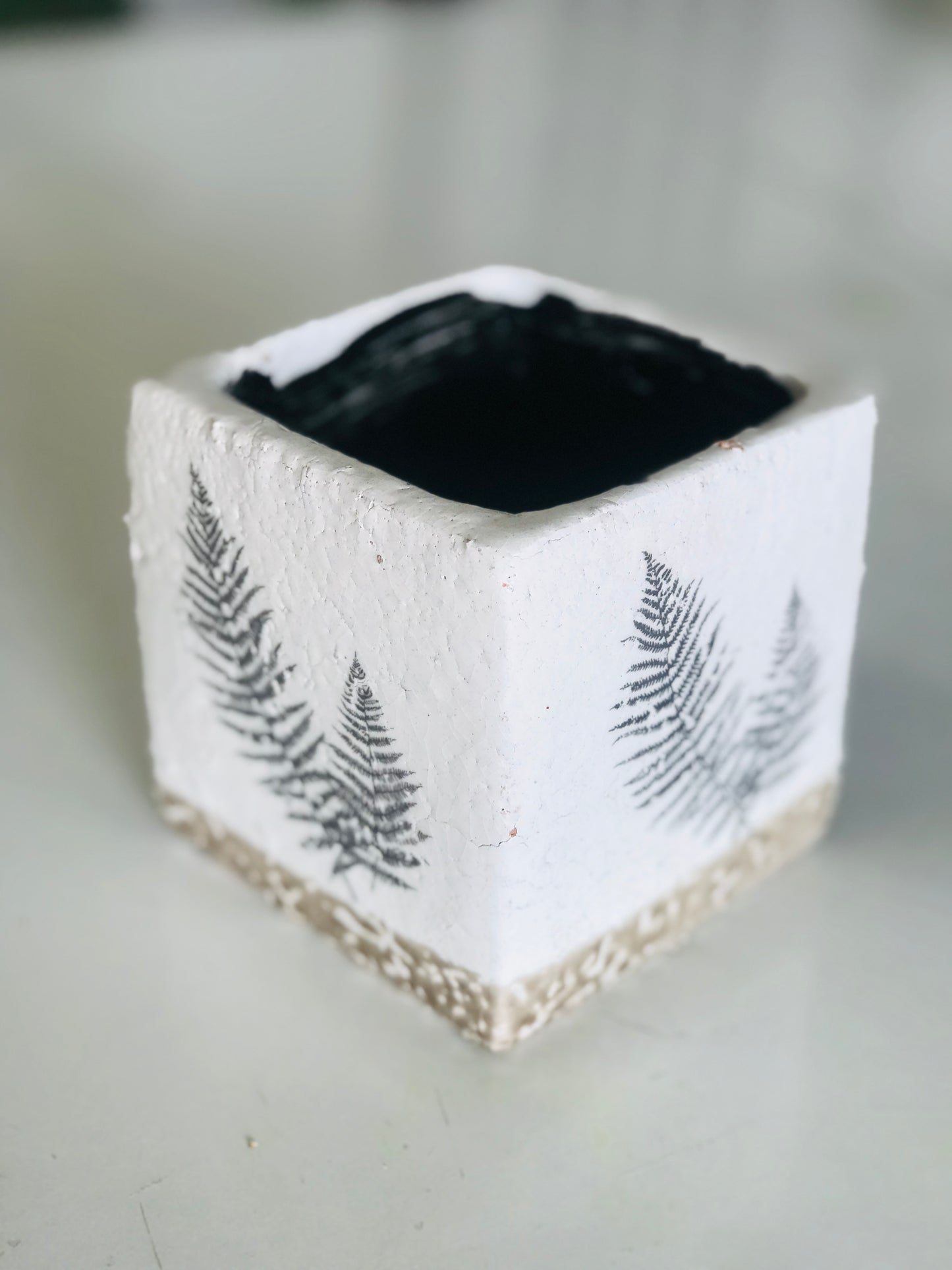 Cache-pot carre Fougere Blanc