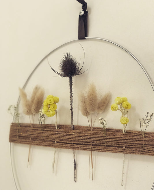 Couronne Design Chardon Jaune/Marron - Fleurs sechees