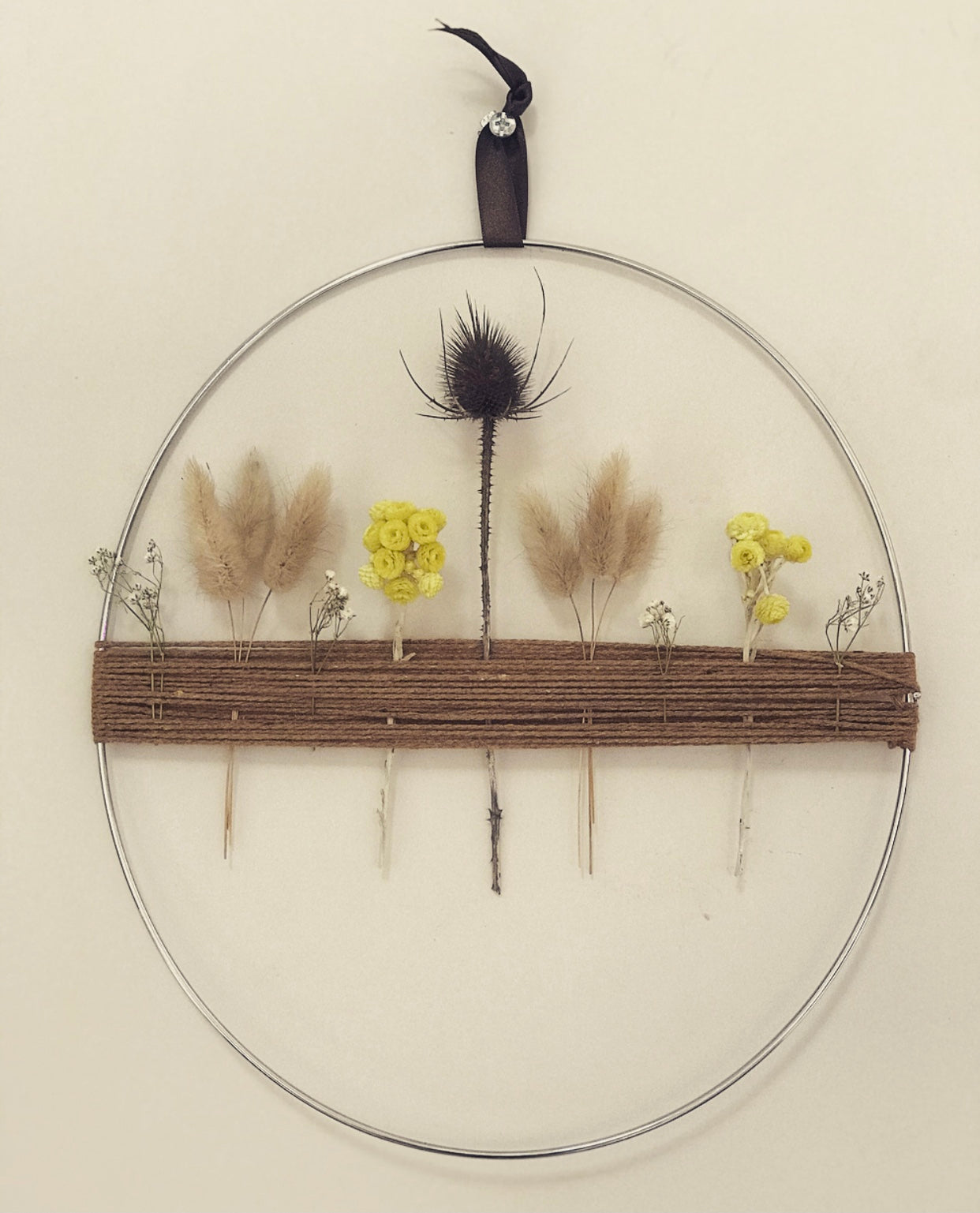 Couronne Design Chardon Jaune/Marron - Fleurs sechees