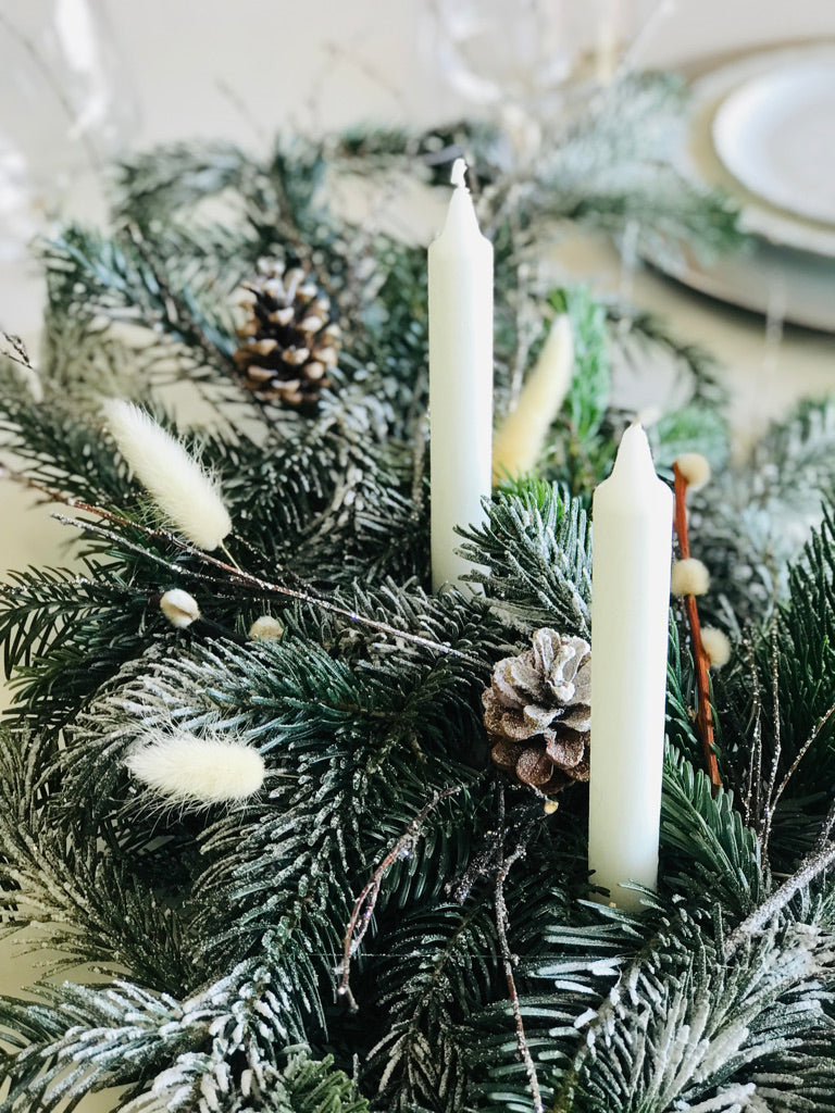 Centre de table Noel Blanc & Neige 3 Bougies