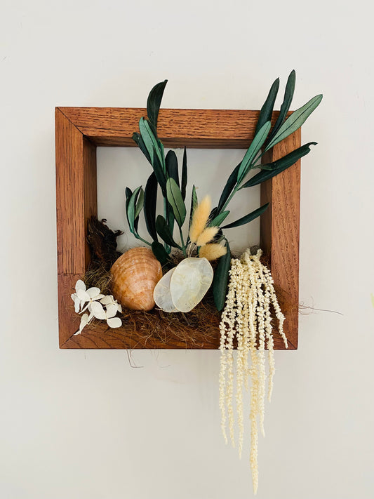 Tableau Vegetal Stabilise Cadre Bois 3D 'Méditerranée'