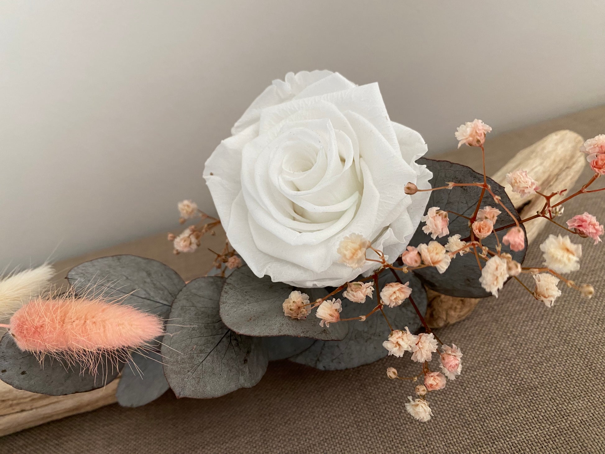 Bois de Rosée - Roses stabilisées sur bois flotté 45cm - Osez Planter Ca Pousse