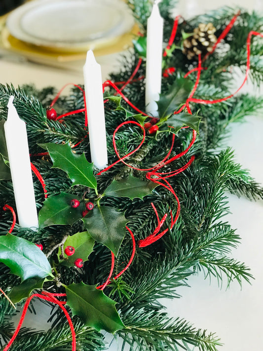 Centre de table Noel Or & Rouge 3 Bougies