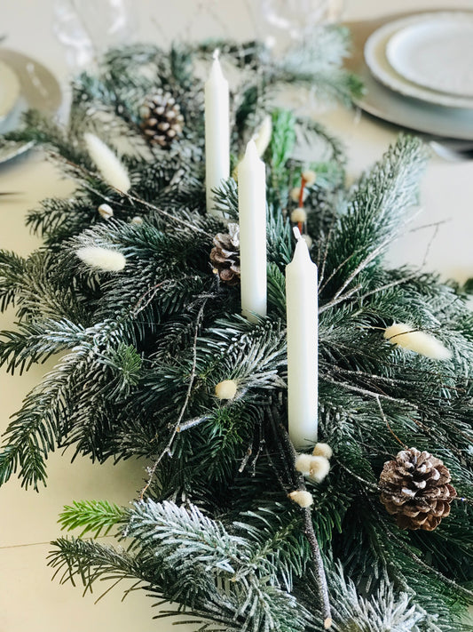 Centre de table Noel Blanc & Neige 3 Bougies