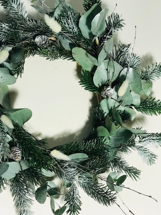 Couronne de Noel Sapin Eucalyptus Neige