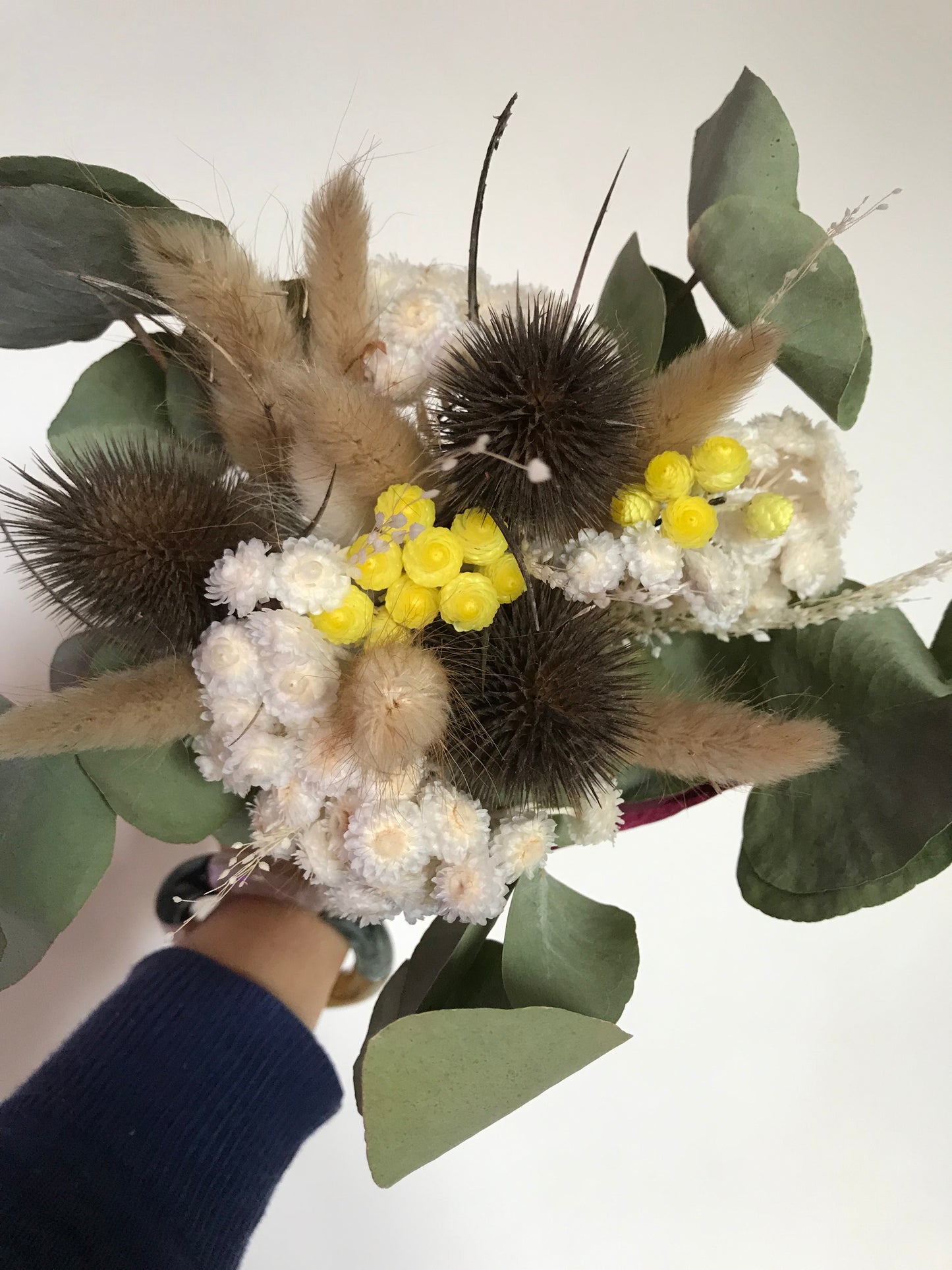 Bouquet de fleurs sechees Eucalyptus & Chardon / Jaune